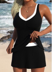 Black Mid Waisted V-Neck Tankini Set | thumb picture 