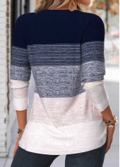 Navy Striped Tuck Stitch Long Sleeve T Shirt | thumb picture 