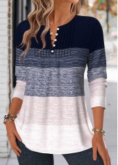 Navy Striped Tuck Stitch Long Sleeve T Shirt | thumb picture 