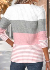 Pink Striped Curved Hem Long Sleeve T Shirt | thumb picture 