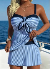 Blue Mid Waisted Striped Tankini Set