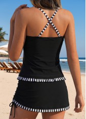 Black Mid Waisted Striped V-Neck Tankini Set | thumb picture 