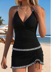 Black Mid Waisted Striped V-Neck Tankini Set | thumb picture 