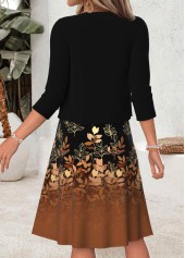 Black Leaf Print Two-piece Long Sleeve Dress and Cardigan | thumb picture 