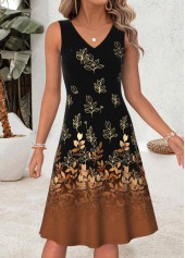 Black Leaf Print Two-piece Long Sleeve Dress and Cardigan | thumb picture 