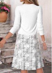 White Geometric Print Two-piece Long Sleeve Dress and Cardigan | thumb picture 