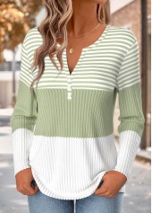 Light Green Striped Button Long Sleeve T Shirt | thumb picture 