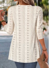 Beige Long Sleeve V Neck Fake Two Piece Twinset | thumb picture 