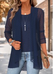 Navy Two-piece Long Sleeve Cardigan and Tank Top
