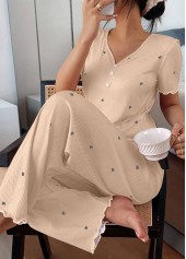 Champagne Heart Print Short Sleeve Lounge Top and Pants