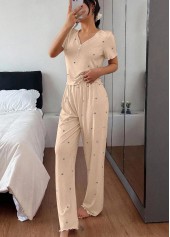 Champagne Heart Print Short Sleeve Lounge Top and Pants | thumb picture 