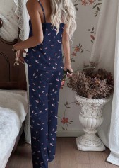 Navy Floral Print Strappy Lounge Top and Pants | thumb picture 