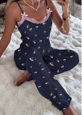 Navy Floral Print Strappy Lounge Top and Pants