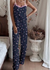 Navy Floral Print Strappy Lounge Top and Pants | thumb picture 