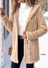 Light Camel Tummy Coverage Long Sleeve Hooded Coat