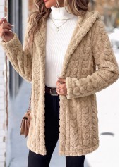 Light Camel Tummy Coverage Long Sleeve Hooded Coat