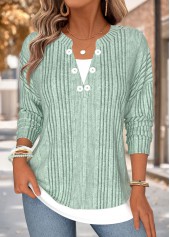 Sage Green Fake 2in1 Long Sleeve T Shirt