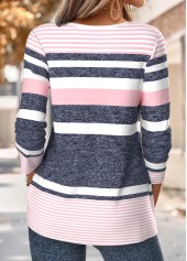 Multi Color Striped Tuck Stitch Long Sleeve T Shirt | thumb picture 