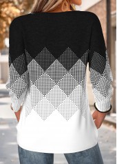 Black Geometric Print Curved Hem Long Sleeve T Shirt | thumb picture 