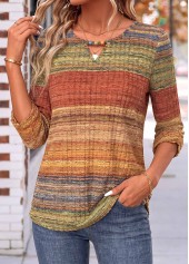 Multi Color Geometric Print Shirred 3/4 Sleeve Blouse | thumb picture 