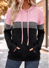 Pink Patchwork Long Sleeve Tunic Hoodie
