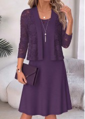 Purple Two-piece Half Sleeve Round Neck Dress and Cardigan | thumb picture 