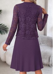 Purple Two-piece Half Sleeve Round Neck Dress and Cardigan | thumb picture 