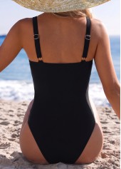 Black Mid Waisted Surplice One Piece Swimdress | thumb picture 