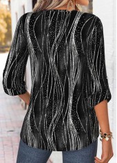 Black Ombre Curved Hem 3/4 Sleeve V Neck Blouse | thumb picture 
