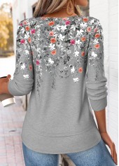 Light Grey Marl Floral Print Fake 2in1 T Shirt | thumb picture 