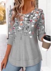 Light Grey Marl Floral Print Fake 2in1 T Shirt | thumb picture 