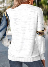 White Geometric Print Zipper Long Sleeve Round Neck Sweatshirt | thumb picture 