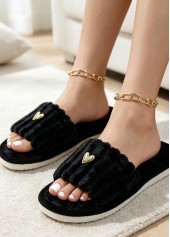 Black Cotton Blend Open Toe Falt Slippers | thumb picture 