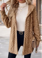 Light Coffee Tummy Coverage Long Sleeve Hooded Coat