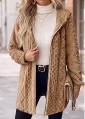 Light Coffee Tummy Coverage Long Sleeve Hooded Coat | thumb picture 