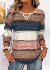 Multi Color Striped Beaded Long Sleeve T Shirt