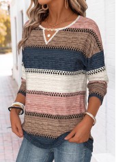 Multi Color Striped Beaded Long Sleeve T Shirt | thumb picture 