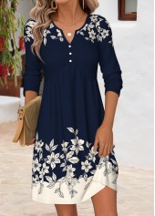 Navy Floral Print Tummy Coverage Long Sleeve Dress | thumb picture 