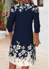 Navy Floral Print Tummy Coverage Long Sleeve Dress | thumb picture 