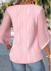 Light Pink Curved Hem 3/4 Sleeve Split Neck Blouse | thumb picture 