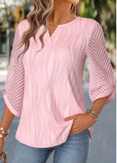 Light Pink Curved Hem 3/4 Sleeve Split Neck Blouse | thumb picture 