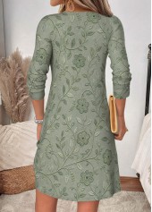 Sage Green Floral Print Short Shirred Long Sleeve Dress | thumb picture 