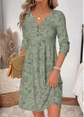 Sage Green Floral Print Short Shirred Long Sleeve Dress | thumb picture 