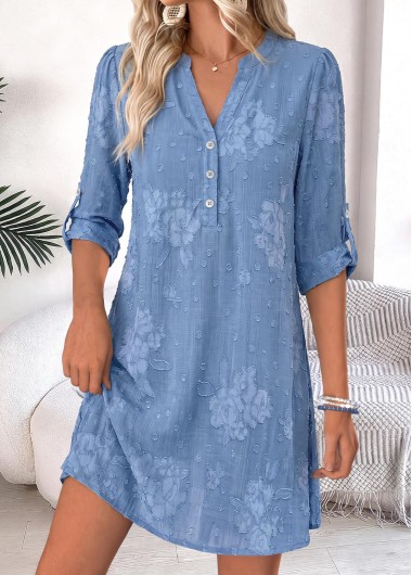 women clothes image of Blue Short Tummy Coverage Long Sleeve Split Neck Dress