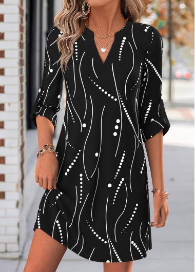 women clothes image of Black Polka Dot Short Tummy Coverage Long Sleeve Dress