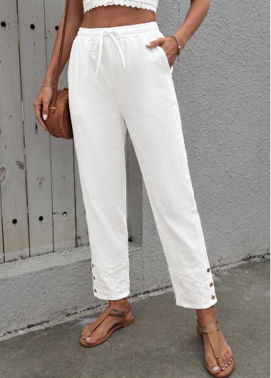 women clothes image of White Straight Leg Elastic Waist High Waisted Pants
