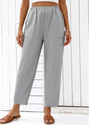 women clothes image of Grey Straight Leg Elastic Waist High Waisted Pants