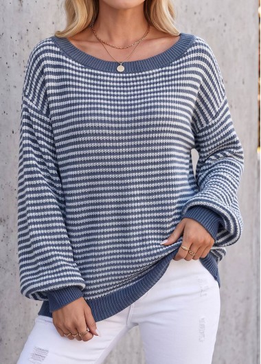 women clothes image of Blue Tummy Coverage Long Sleeve Round Neck Sweater