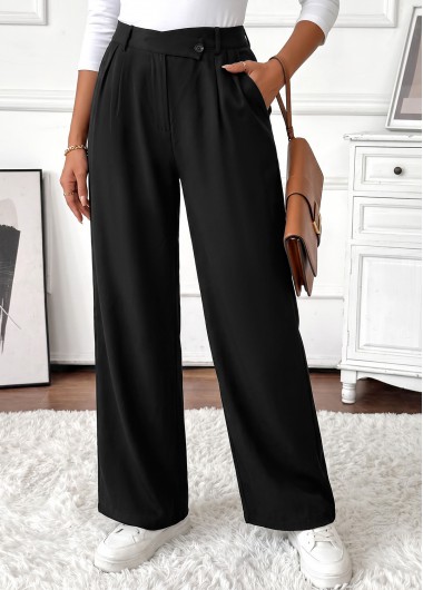 women clothes image of Black Straight Leg Button Fly High Waisted Pants