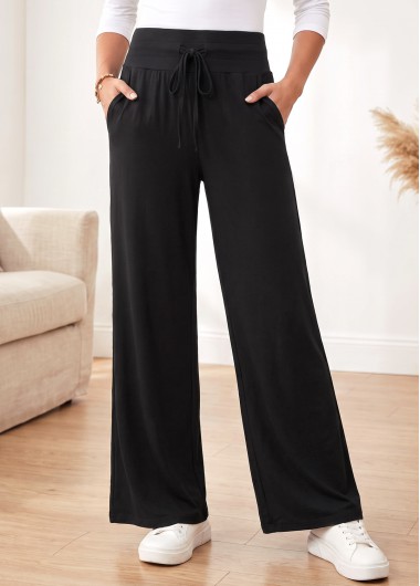 women clothes image of Black Straight Leg Elastic Waist High Waisted Pants